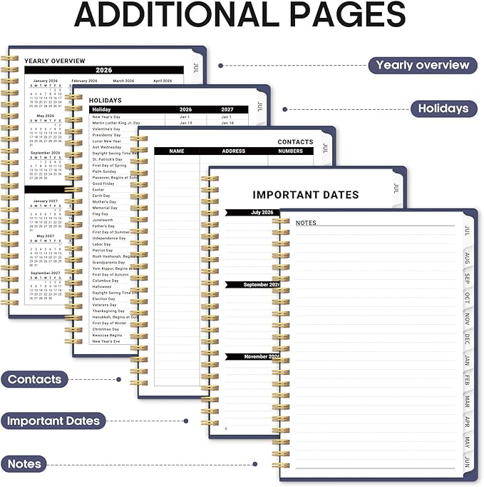 Planner 2026-2027, Academic Year Weekly and Monthly Calender Planner, from Jul 2026 - Jun 2027, Spiral Bound School Planning Book, Perfect for Teacher, Student, Women & Men, A5 (6.3" x 8.5"), Royal Flutter