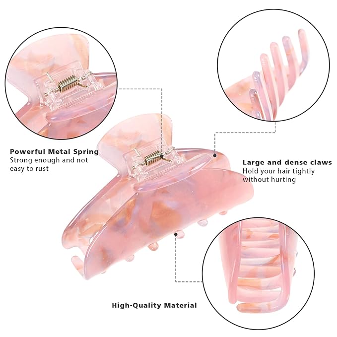 4Pcs Large Acrylic Hair Claw Clips - Strong Hold Thick Hair Banana Barrettes for Women Girls (Hair Clips, Banana(gray/champagne/green/pink))