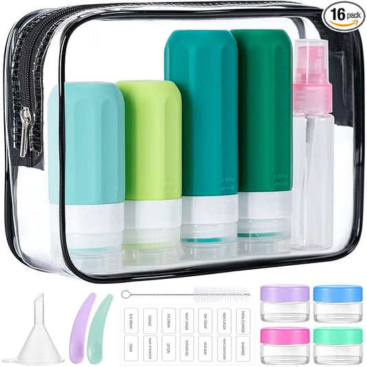 MODENGKONGJIAN 16 Pack Travel Bottles for Toiletries, TSA Approved Silicone Squeezable Travel Shampoo Bottles, 3oz Leak Proof Refillable Toiletry Cosmetic Containers (16PCS/Green)
