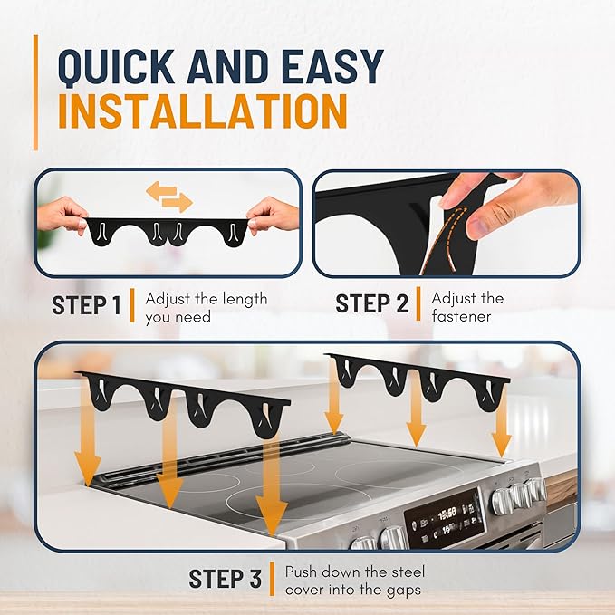 Linda’s Essentials Stainless Steel Stove Gap Covers (2 Pack) Adjustable Length 13.8" to 27.5" Stove Gap Covers Stainless Steel, Steel Adjustable Stove Gap Covers, Counter, Oven & Stove Gap Filler