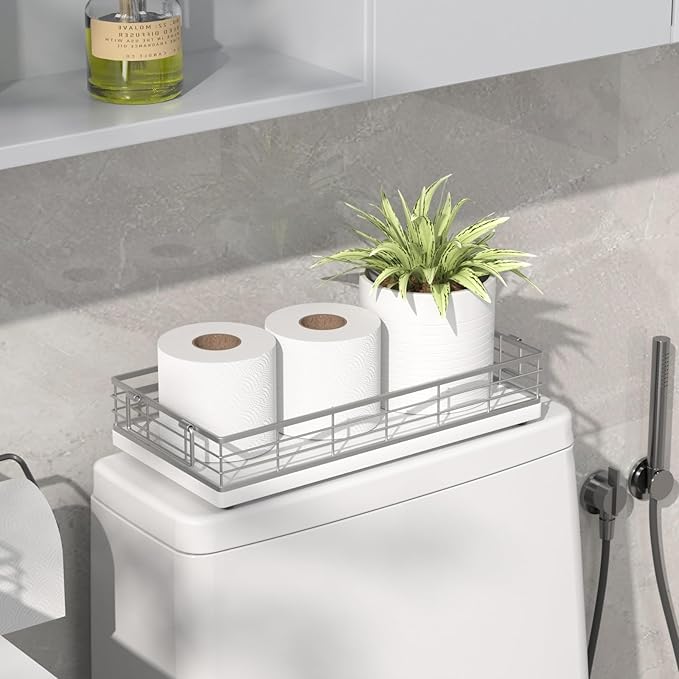 Toilet Paper Basket, 2PCS 13 Inch Bathroom Tank Tray Top of Toilet Storage Toiletries Organizer for Bathroom, Living Room and Kitchen