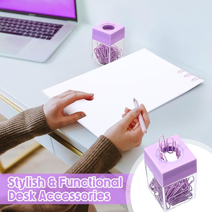 Outus 4 Pieces Magnetic Paper Clip Dispenser Holder Paperclip Dispenser for Desk, School, Office (Purple)