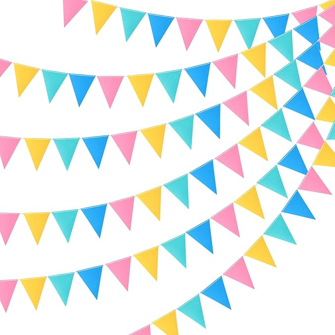 Outus 6 Sets Rainbow Pennant Banner Flags Garland Multicolor Bunting String Triangle Flags Bulk DIY Bunting Garland for Carnival Birthday Party Festival Decorations(Macaron Colors)