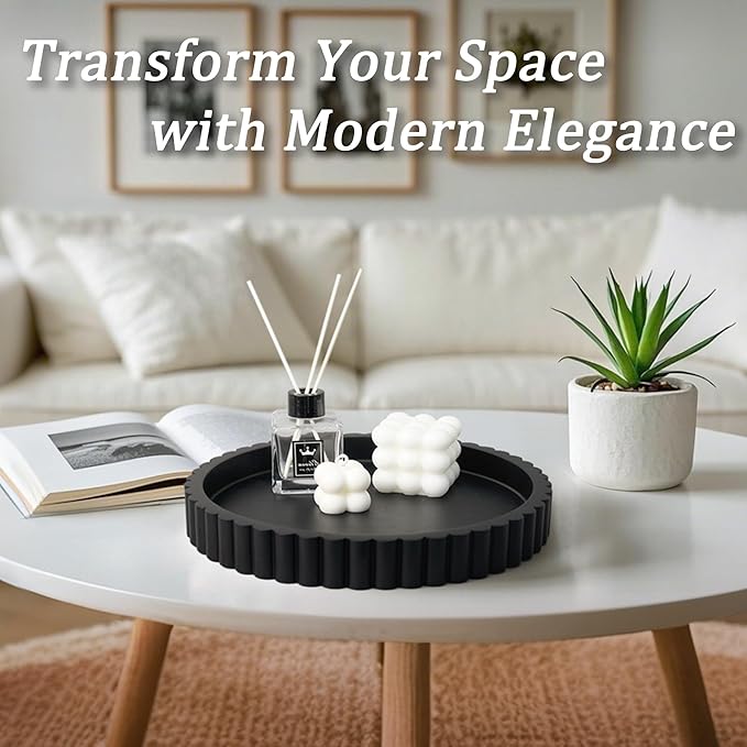 Decorative Coffee Table Tray, 11" Round Resin Coffee Table Centerpiece Tray for Home Decor, Modern Organizer for Living Room, Console or Dresser, Matte Black