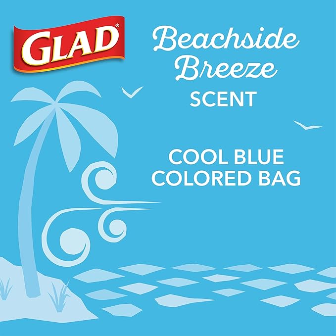 Glad Odorshield Small Drawstring Trash Bags, 4 Gal, Febreze Beachside Breeze, 34 Ct, Pack May Vary (Pack of 2)