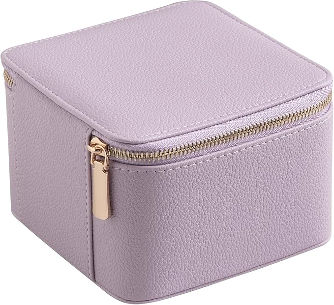 Frebeauty Small Travel Jewelry Box,Travel Jewelry Case with 6 Pouch Bags,Portable Travel Jewelry Organizer,Mini Jewelry Storage,3.35 x 4.9 x 4.8 Inches,Gift Idea for Women Girls (Purple)