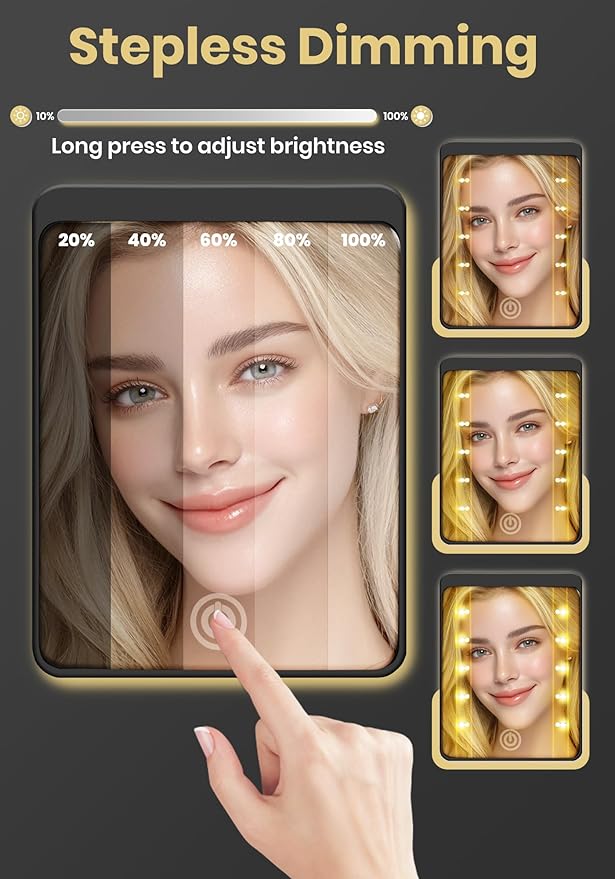 Compact Mirror, Rechargeable 30X Magnifying Mirror with 3 Lighting Modes & Dimmable Brightness, Portable Travel Makeup Mirror with Light, Essentials for Travel, Pocket, Purse, Gifts for Women Black