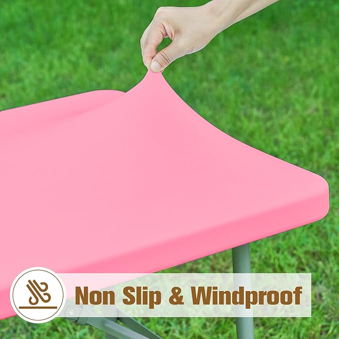 NEWISHER Fitted Rectangle Tablecloth 36 x 48 Inch Elastic Table Cloth Stretch Spandex Table Cover Pink Washable Polyester Table Top Cap Cover for Dining Picnic Camping Indoor and Outdoor