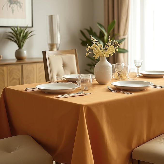 sancua Thanksgiving Tablecloths for 8 Foot Rectangle Tables, 8 Pack Light Brown - Washable Polyester Fabric Fall Table Cloth for Harvest Party, Birthday, Banquet Reception, 60x120 Inch Bronze