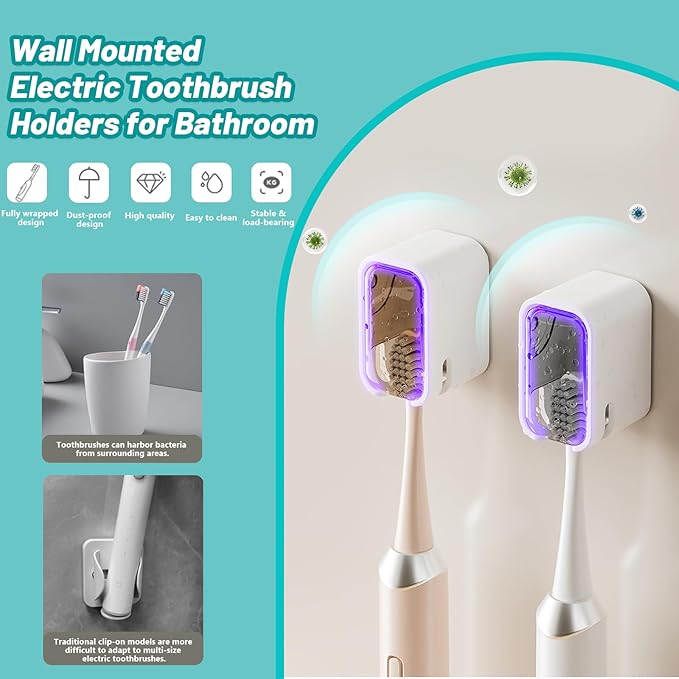 2 Pack Toothbrush Holders for Bathroom, Self Adhesive Wall Mounted Toothbrush Holder with Cover, Single Toothbrush Dispenser Storage Organizer for Family, Travel, Waterproof and Dustproof (Grey)