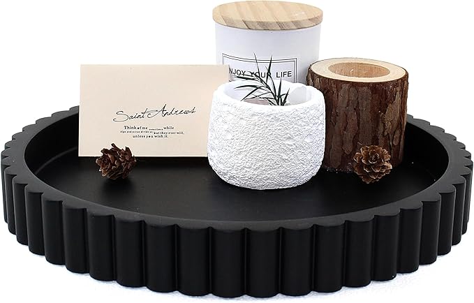 Decorative Coffee Table Tray, 11" Round Resin Coffee Table Centerpiece Tray for Home Decor, Modern Organizer for Living Room, Console or Dresser, Matte Black