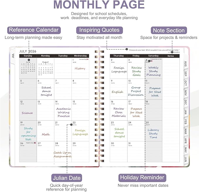 Planner 2026-2027, Weekly and Monthly Academic Planner, July 2026 - June 2027, Hardcover Calendar Agenda Book for School Year Planning, School Supplies for Teacher and Student, A5(6.3'' x 8.5'')