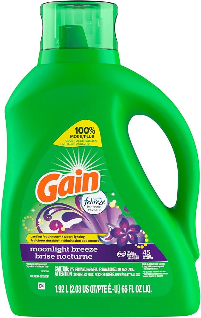 Gain Liquid Laundry Detergent with Odor Defense, Moonlight Breeze Scent, Laundry Soap For HE Washing Machines, 60 fl oz, 45 Loads, Pack of 2 (Packaging May Vary)