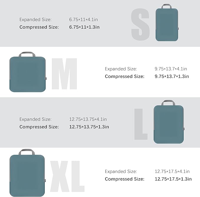 4 Set Compression Packing Cubes Travel - Travel Accessories Expandable Packing Organizers for Carry On - Essentials Luggage Bags - Dark Blue