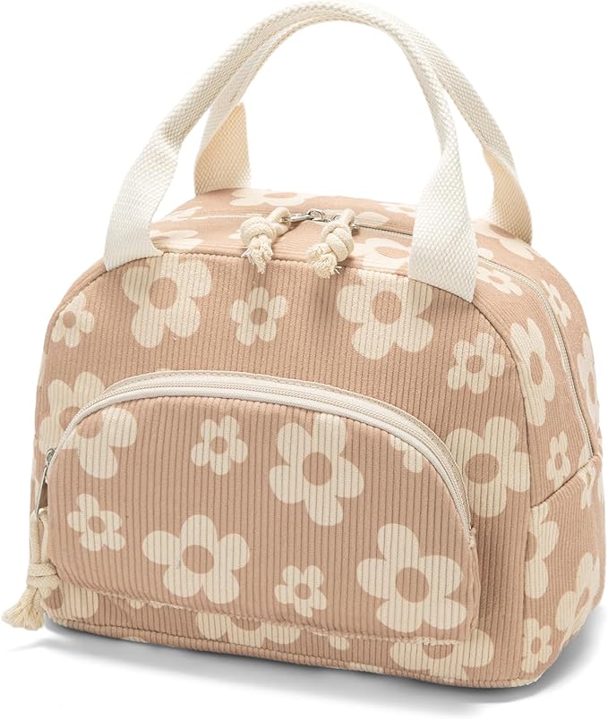 Lunch Bag Women Lunch Box for Women Adult Cute Insulated Lunch Bag Small Cooler Lunch Tote Bags for Work Picnic Travel (Brown-Flower)
