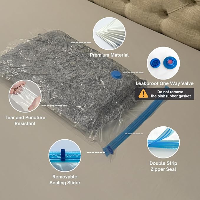 25 Pack Vacuum Storage Bags with Pump, Compression Space Saver for Comforter, Bedding, Blanket Storage, Vacuum Seal Bags for Clothing, Luggage and Closet Organizer