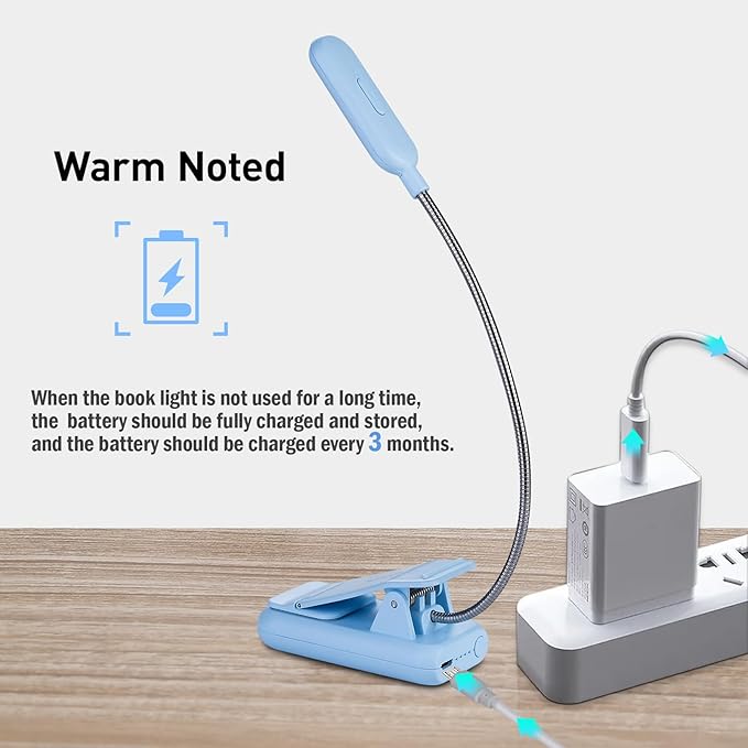 VAVOFO Rechargeable Book Light for Reading in Bed Kids, 7 LED Reading Light with 9-Level Warm Cool White Daylight, Eye Care Lamp with Power Indicator for Bookworms (Light Blue)