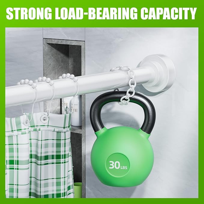 Ausemku Shower Curtain Rod Tension - 32-80 Inch Never Rust Non-Slip Spring Tension Curtain Rod No Drilling Stainless Steel Curtain Rod for Bathroom Kitchen (White)