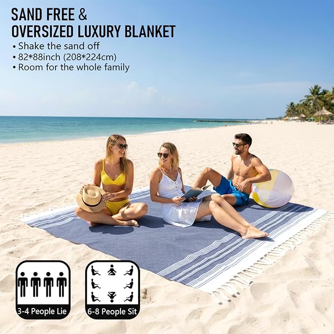 Oversized Turkish Beach Towel Blanket Cotton Giant XL Sandproof Towels Huge Linen XXL Extra Large Big Throw Quilt Blankets for Adults Cloud Travel Camping Glamping Accessories Essentials