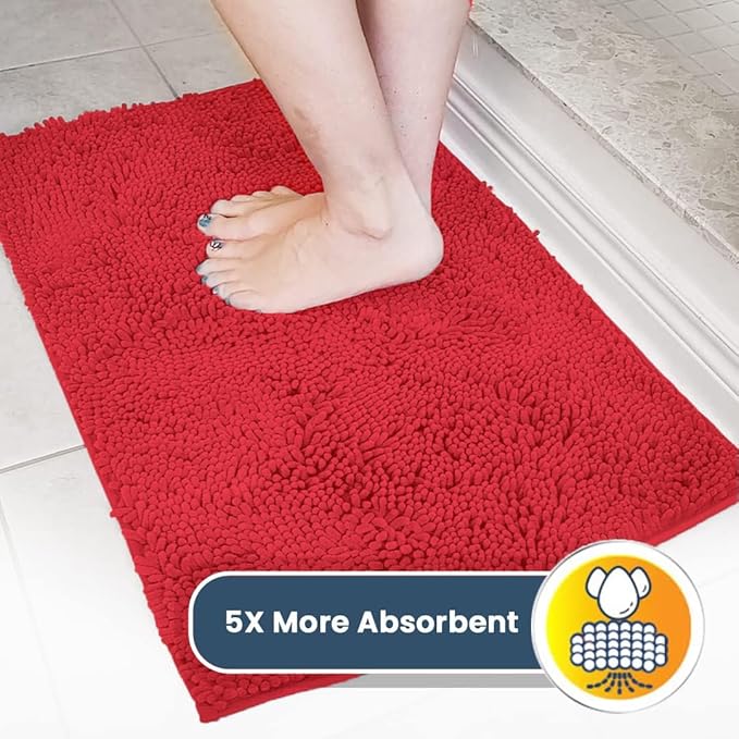 Muddy Mat® | Super Absorbent Door Mat Indoor, Microfiber Quick Dry Chenille Entryway Rug, Non-Slip Front Door Mat, Indoor Mats for Entryway, Machine Washable Pet Rug, Red 28"x18"