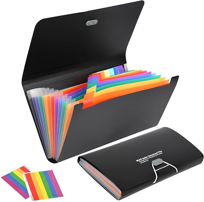 2 Pcs 13 Pockets Expanding File Folders,B6 Accordion Folders/Portable Receipt Organizer/for Receipts, Taxes, Monthly Bills, Cards, Checks, Coupons, Vouchers, Change