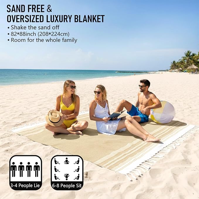 Oversized Turkish Beach Towel Blanket Cotton Giant XL Sandproof Towels Huge Linen XXL Extra Large Big Throw Quilt Blankets for Adults Cloud Travel Camping Glamping Accessories Essentials