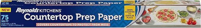 Reynolds Kitchens Countertop Prep Paper, Non Slip Kitchen Counter Protector Paper for Food Prep, Moisture, and Grease Protection, Writable Surface, 16.66 Yards x 18 Inches, 75 Total Sq. Ft.
