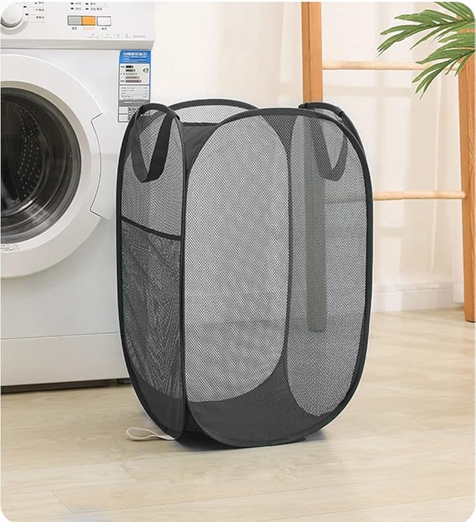 2 Pack Foldable Mesh Popup Laundry Hamper,Laundry Basket Easy to Open and Fold for Dorm,Travel, College Dorms, and More (Black and blue)…