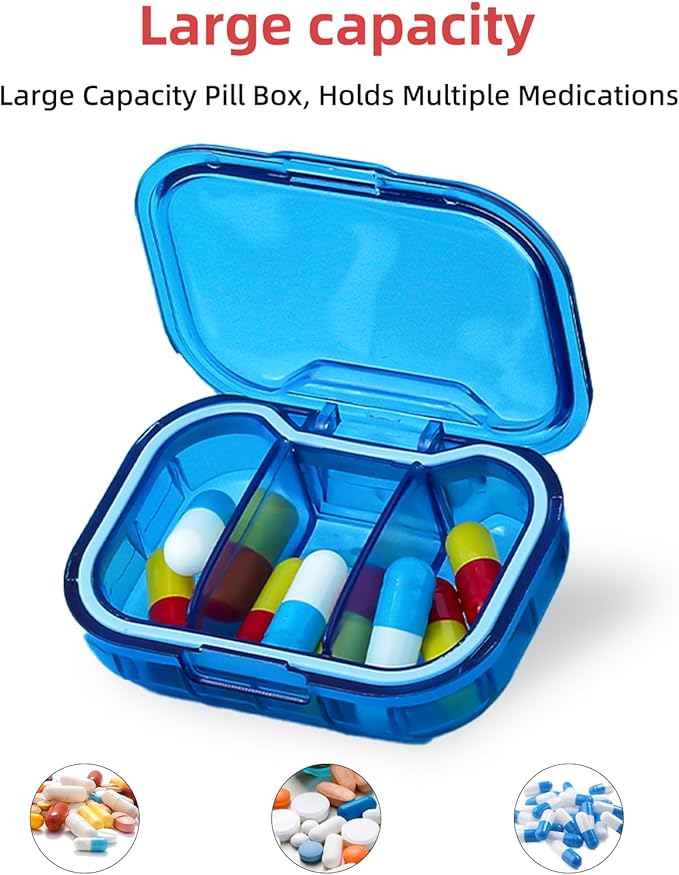 3 Pack Travel Mini Pill Organizer, 3 Compartments Portable Small Pill Case, Mini Small Pill Box to Hold Vitamins, Portable Pill Container for Pocket Purse Medicine Organizer