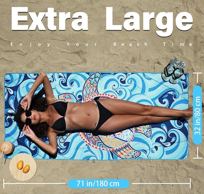 Microfiber Thin Lightweight Beach Towel Sand Free Quick Dry Absorbent Compact Towels for Swimming Pool Camping Beach Accessories Large Easy Pack Travel Things for Vacation Essentials Adult Gift