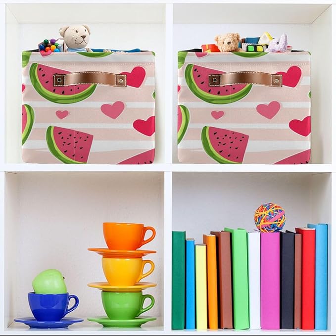Aslsiy Storage Basket Cute Watermelon Slice Nursery Bins Stripe Baby Box Canvas Clothes Shelf Basket Laundry Hamper Gift Baskets for Home Closet 1 Pcs