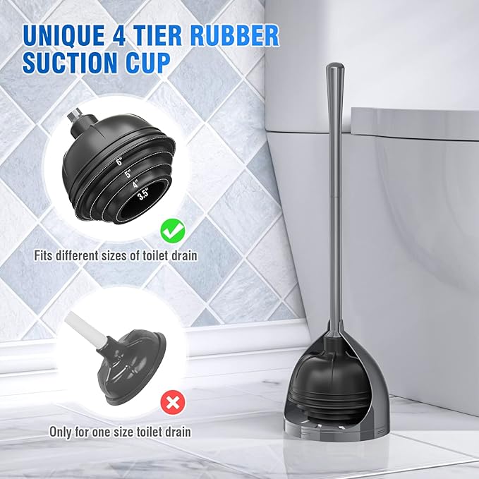 Toilet Plunger with Holder, Unique Plunger with All-Angle Design, Plungers for Bathroom with Holder, Heavy Duty Toilet Plunger for 5.7-inch Toilet Drain Bathroom Cleaning