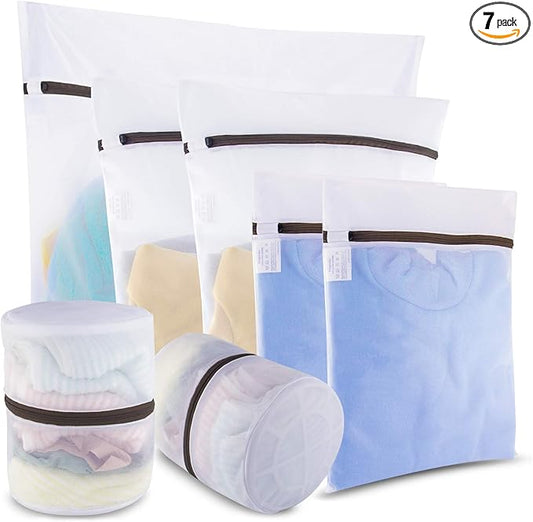 GOGOODA Mesh Laundry Bags for Delicates Durable Protective Wash Bags Travel Storage Bags for Intimates Lingerie, 7PCS (1 XXL, 2 L, 2 M, 2 Bra Bags)