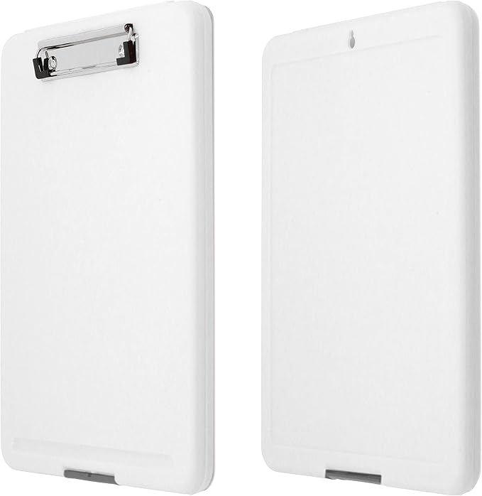 Think2Master [3 Pack] White Plastic Storage Clipboard. | 25% Heavier & Sturdier| Heavy Duty and Won’t Flex Like Other Brands (Compare The Weight). Storage Compartment Holds 150 Letter Sized Paper.