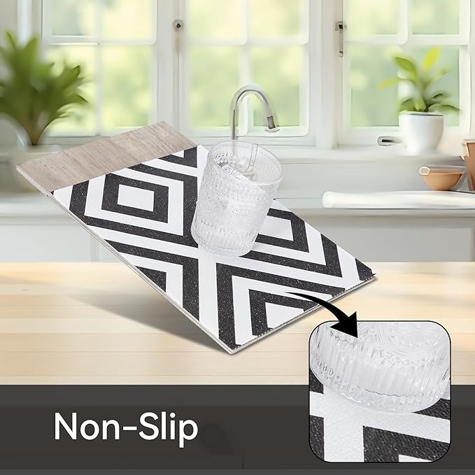 FIFTY FEET 18"x96" Non-Adhesive Shelf Liner for Kitchen Cabinets and Drawers, Washable Non-Slip PVC Cabinet Liner (Black Plaid)(1 Roll)