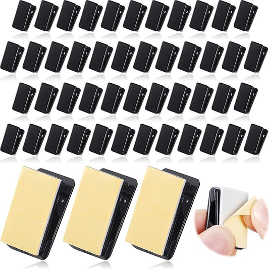 50 Pieces Self Adhesive Clips Wall Tapestry Clips Plastic Sticky Picture Hanging Poster for Teachers Double Sided Adhesive Spring for Home Office(Black)