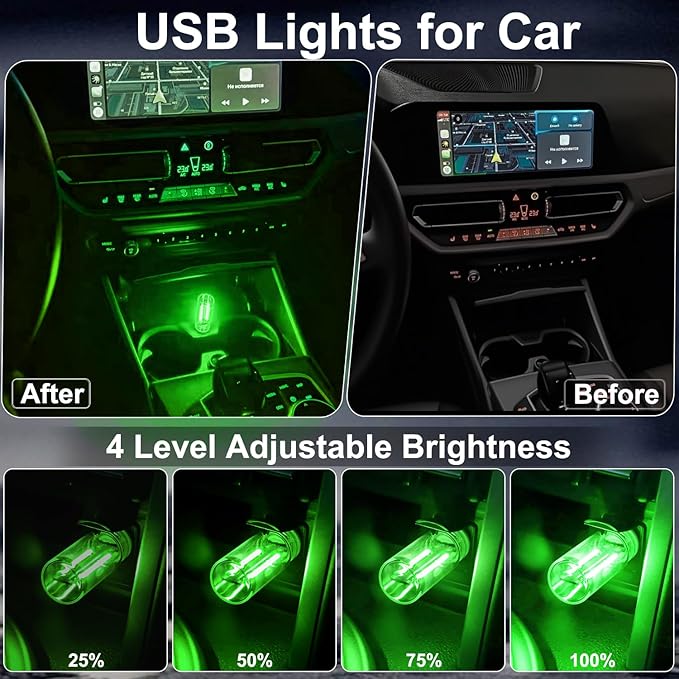2PCS USB Lights for Car, Touch Dimmable Retro Car Lamp Interior LED Ambient Lighting, Portable Mini Glass Bottle LED Bulb Night Light for Vehicle Bedroom Hallway Camping Holiday Decoration (Green)