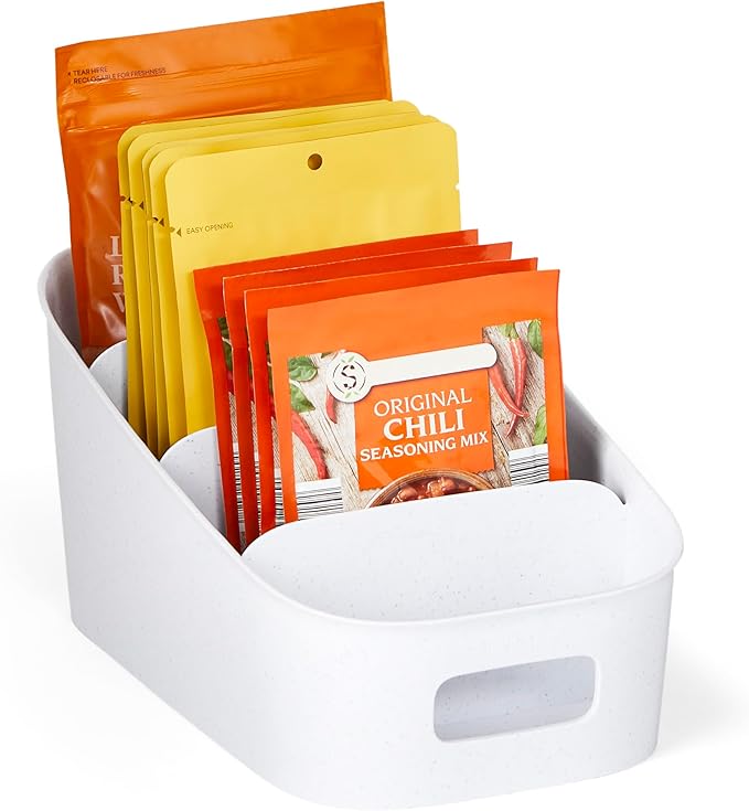 YouCopia ShelfBin Packet Organizer,4-Tier Stairstep Raised Divided Bin,BPA-Free Storage Caddy for Kitchen Pantry and Cabinet Organization,Tea Bags,Medicine,and More,(Pack of 6)