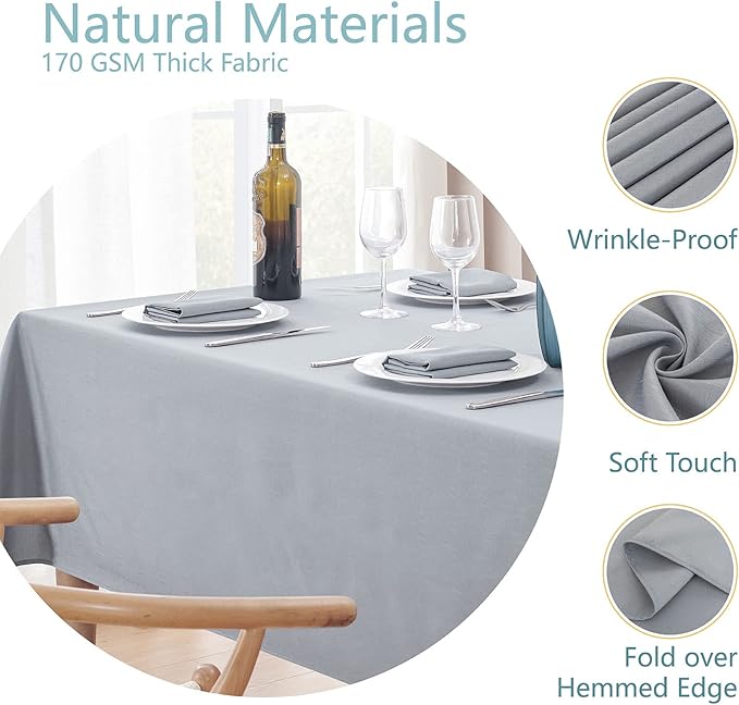 Textured Rectangle Tablecloth 52x70 inch Table Cloth Water Resistant Wrinkle Free Spill-Proof, Decorative Fabric Table Cover Washable for Banquet Parties Event Holiday Dinner, Light Grey