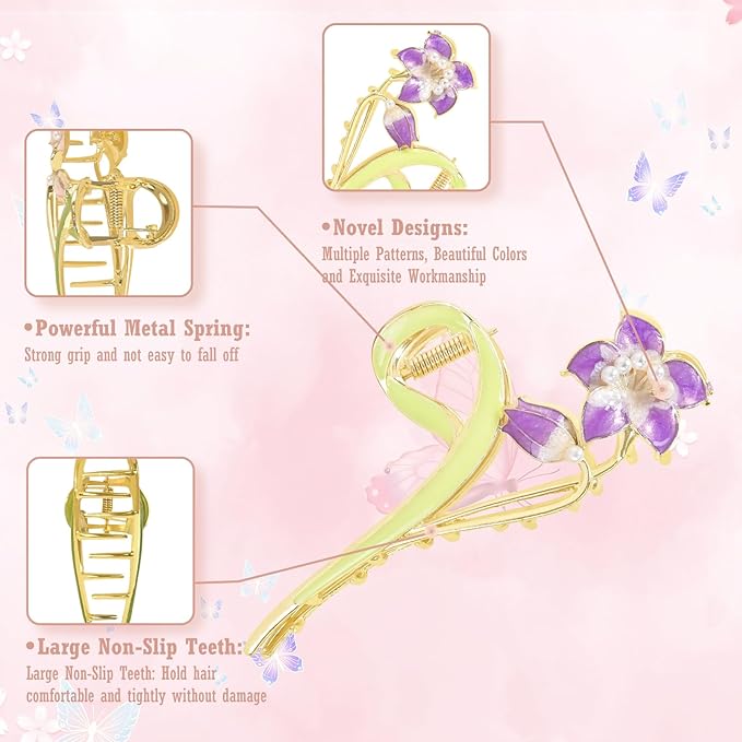 3-Piece Floral Metal Hair Clips, Lily Flower Hair Claw for Thin/Medium Thick Hair Claws, Elegant Barrettes Strong Hold Hair Clamps Non Slip Cute Hair Catch Clip Accessories (3-Color Lily)