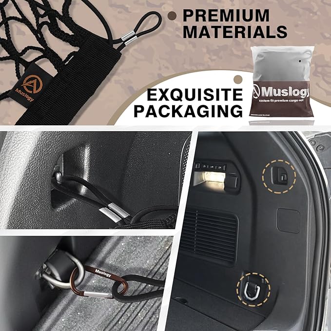 Muslogy Envelope Style Trunk Cargo Net Compatible with 2020-2024 2025 Ford Explorer Accessories Custom Fit Trunk Organizer Upgraded Mesh Storage Luggage Net with Metal Hooks