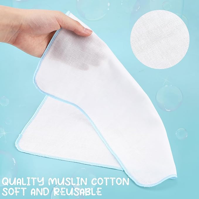 12 Pcs Individually Wrapped Facial Cleansing Muslin Cloths Travel Size Face Cotton Cloths Reusable Makeup Remover Wipes Exfoliating Muslin Washcloths for Skin Care (Multicolor)