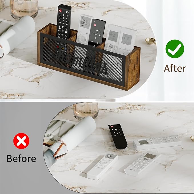 YINMIT Remote Control Holder, TV Remote Holder Wall Mount, Universal Remote Caddy, 3-Slot Remote Organizer Storage Box for Remote, Phone, Mail, Wallet, Notebook(For 5 or 6 Remote Controls)