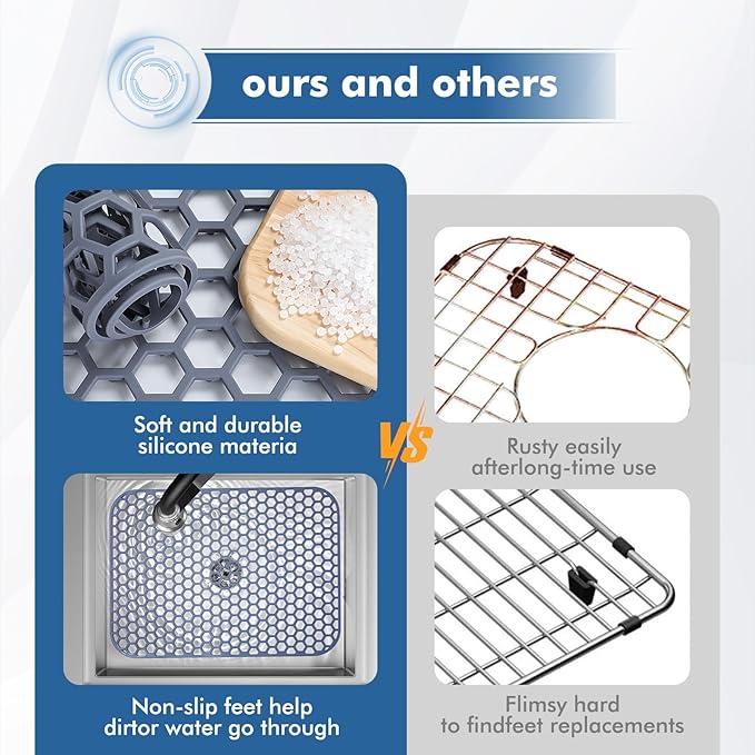 Silicone Sink Protector for Kitchen Sink - 16.65''x12.2'' Kitchen Grid Accessory, Non-slip Heat Resistant Grid Dry Mat for Bottom of Porcelain Stainless Steel, Dishwasher Safe