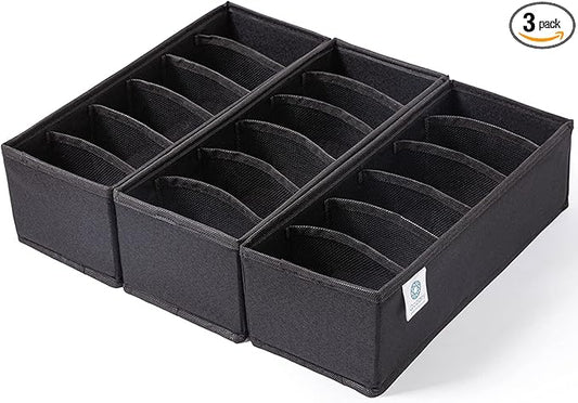 Qozary 3 Pack Sock Underwear Drawer Organizer Dividers, Collapsible Cabinet Closet Storage Boxes for Clothes, Socks, Lingerie, Underwear, Tie, Belt, Baby, Bedroom