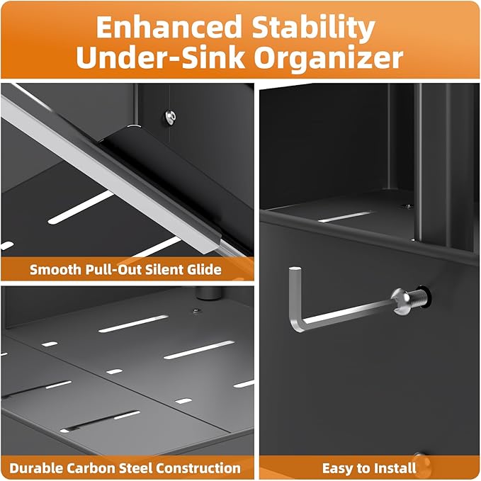 2 Packs Under Sink Organizer with Adjustable Height and Width, Under Cabinet Organizer to Tidy, Sturdy Metal Design for Kitchen and Bathroom