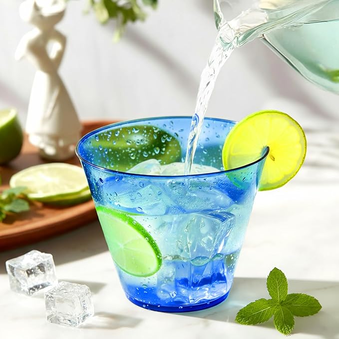 9 oz Clear Plastic Disposable Cups for Cocktail 50 Pack Fancy Cocktail Cup for Party Stemless Wine Glasses for Party Wedding Graduation Birthday，Royal Blue