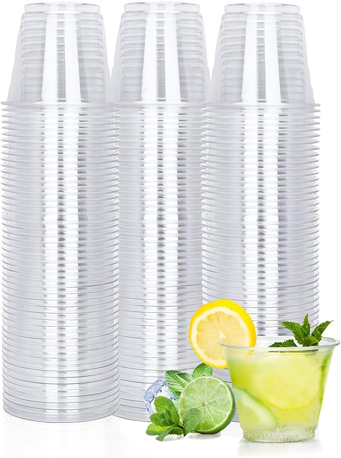 TashiBox 9 oz Disposable Plastic Cups, 100 Count, Crystal Clear