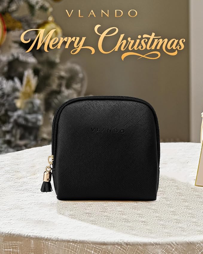 Vlando Small Jewelry Travel Case, Jewelry Pouch Bags with Zipper, Velvet Jewelry Organizer Storage Bag for Bracelet Rings Earring Travel Essentials Gifts for Women Girl - Black