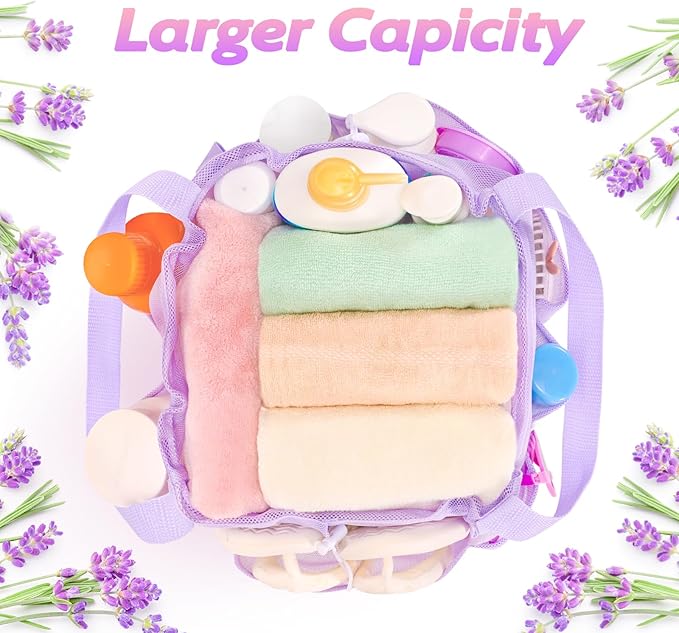 Mesh Shower Caddy Portable with Drawstring, Dorm Room Essentials for College Students Girl & Boy, Larger Shower Bag for Camping, Swimming, Gym, Travel, Bathroom - Purple
